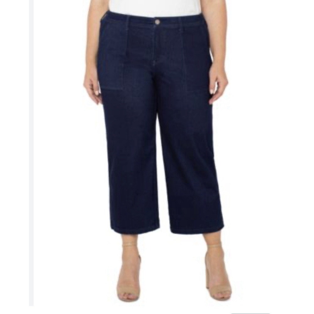 Liverpool Jeans Womens 10/30 Rascal Trousers Blue‎ Dark Wash Denim Wide Leg Crop